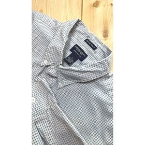 American Eagle Mens Vintage Slim Fit Blue Check Button Down Shirt Large L Cotton